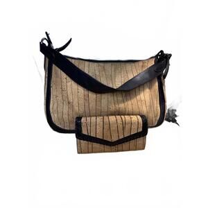 Queork Cork Handbags Beige Black Classic Shoulder Bag With Wallet Everyday Retro